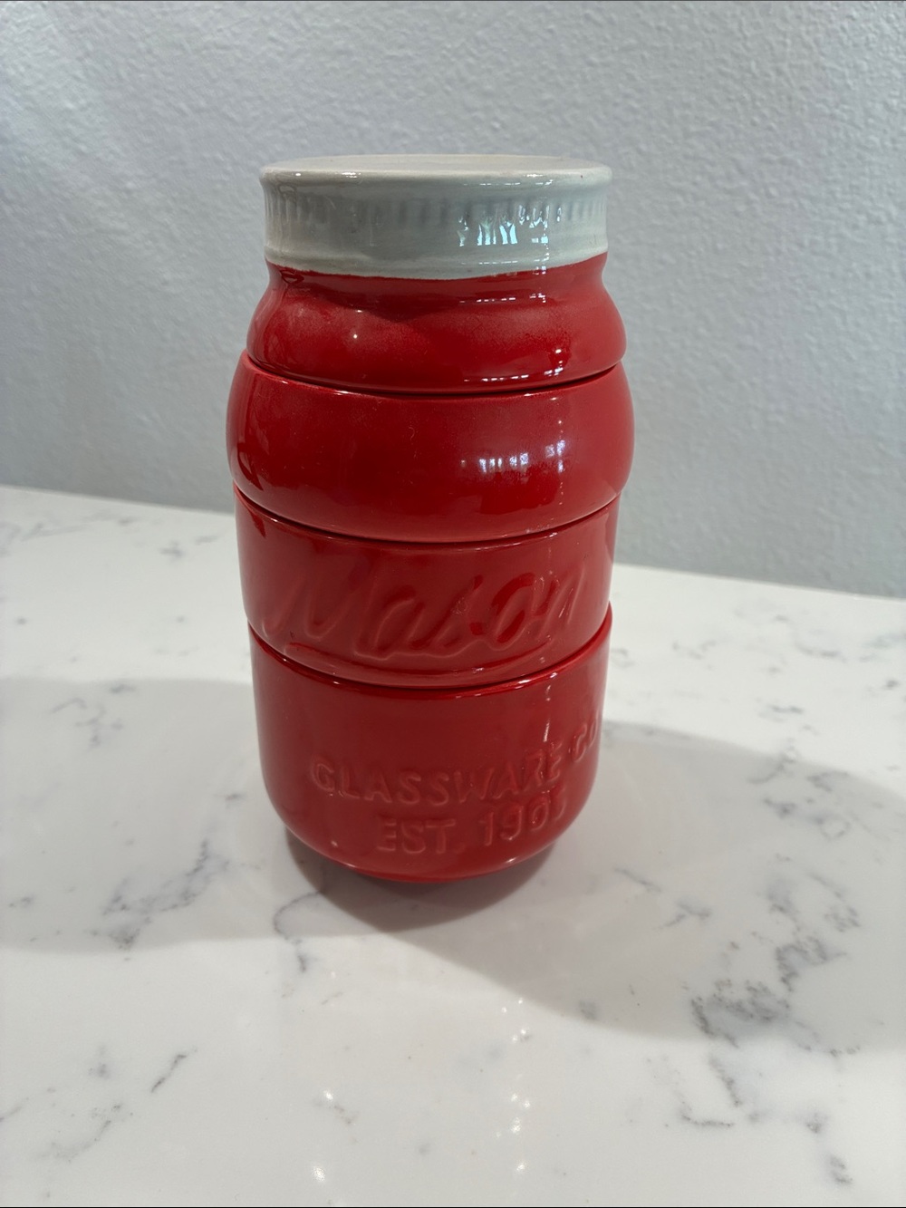 Red Ceramic Canister with Cream Lid - Unbranded